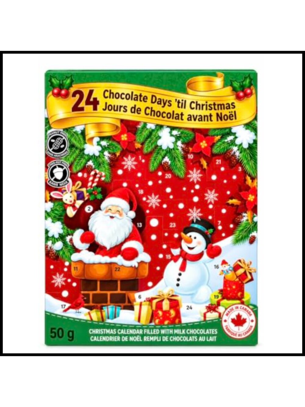 Christmas Advent Calendar 24-Day Countdown with Chocolate Treats 50g Santa